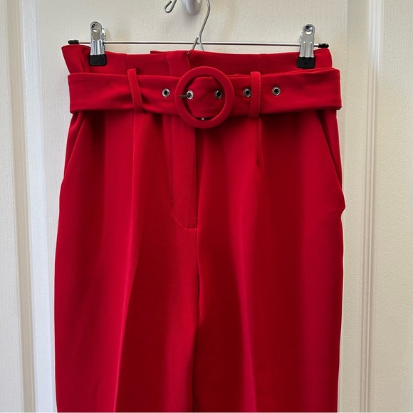 Topshop High Waisted Ayla Red Trouser Pants Ankle Cropped Size 4 - Picture 5 of 14